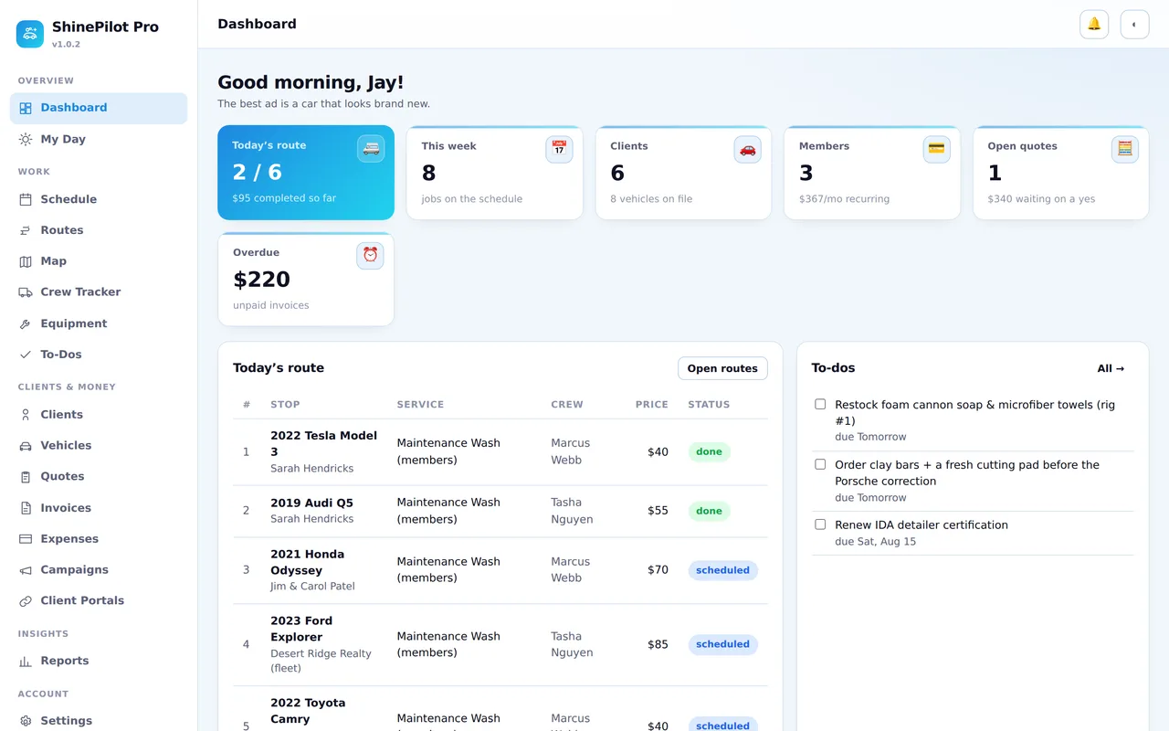 ShinePilot Pro dashboard